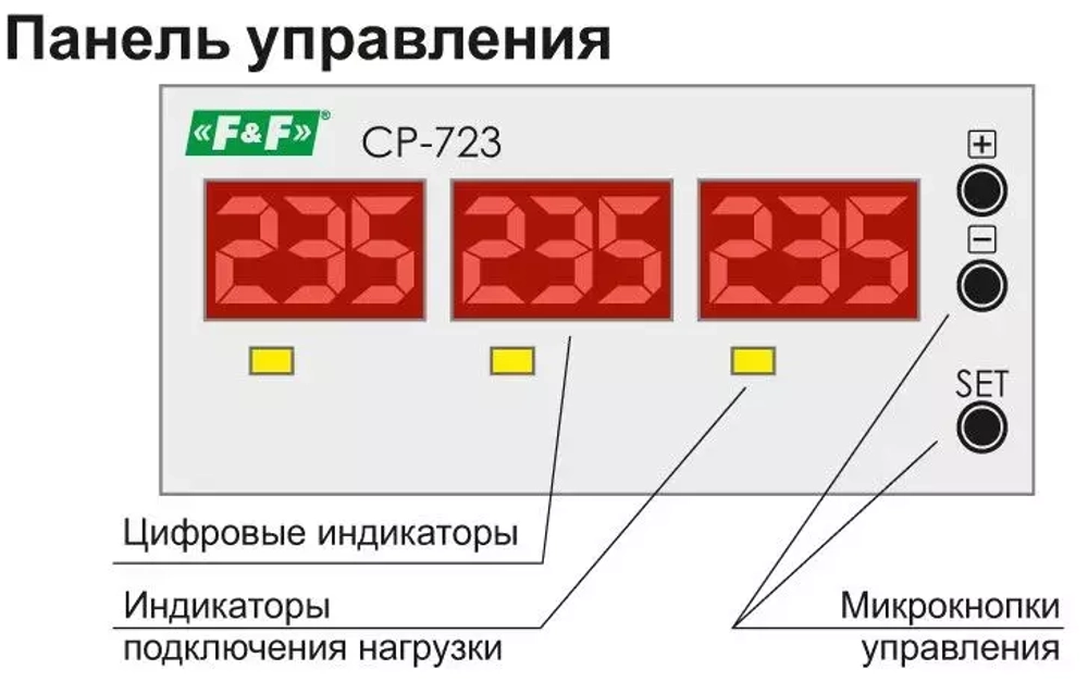 Реле контроля напряжения CP-723-3 3-фазн. 3NO 3х40А 3x100-450В+N