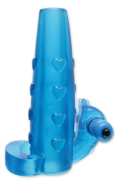 Голубая утолщающая насадка на пенис Deluxe Vibrating Penis Enhancer - 15 см. (Цвет: голубой)