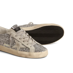 Women’s Super-Star in silver glitter with ice-gray suede star