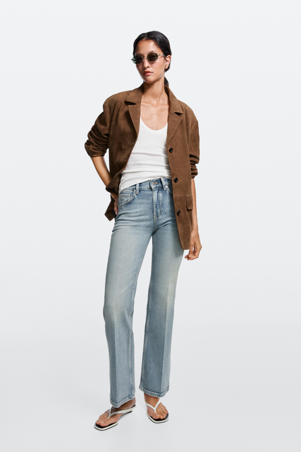 Massimo Dutti Джинсы-клеш со средней посадкой, светло-голубой