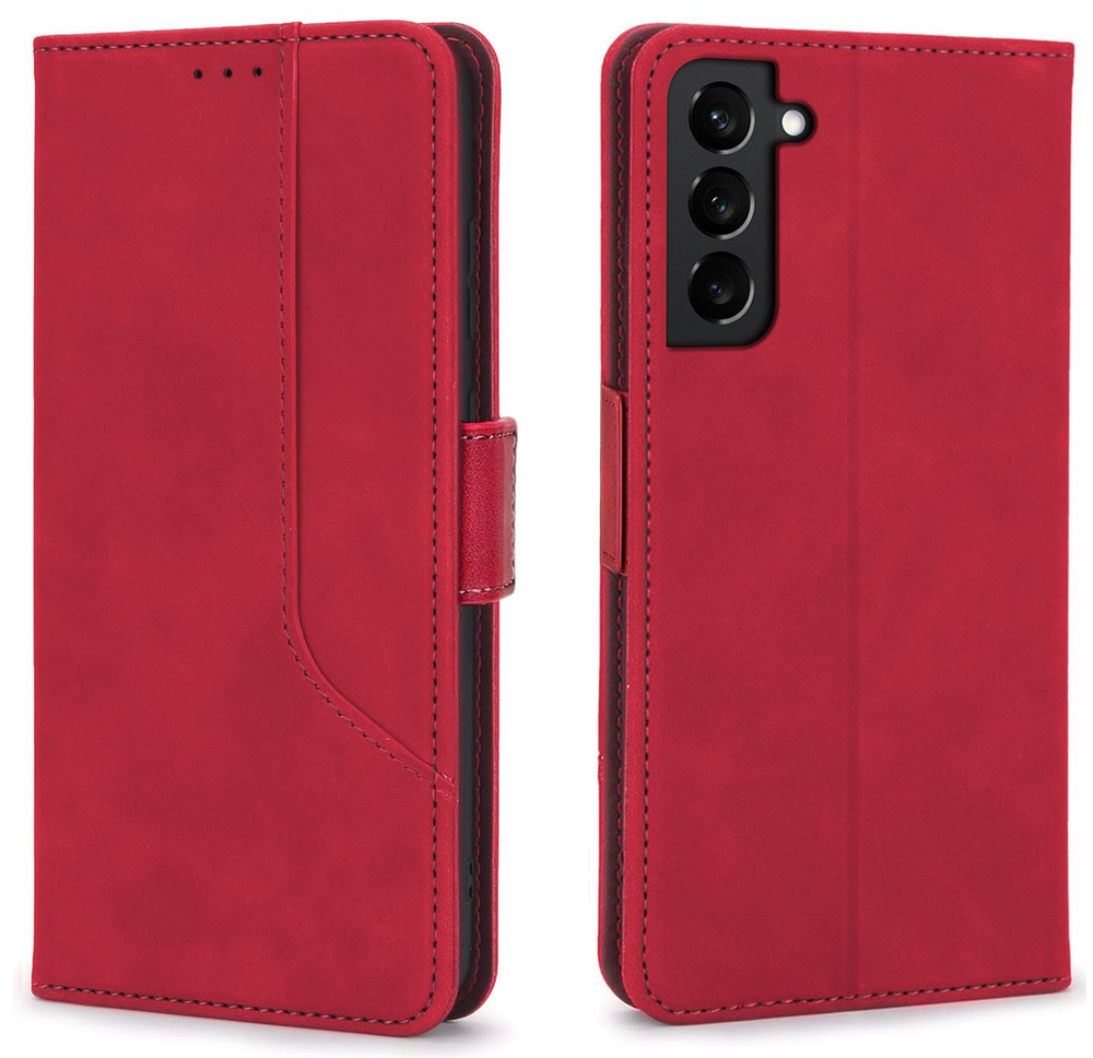 Стильный чехол-книжка из кожи для SAMSUNG S22 (не ULTRA/ FE/ PLUS!) с отделом для наличных, 3 слотами для карт и подставкой
