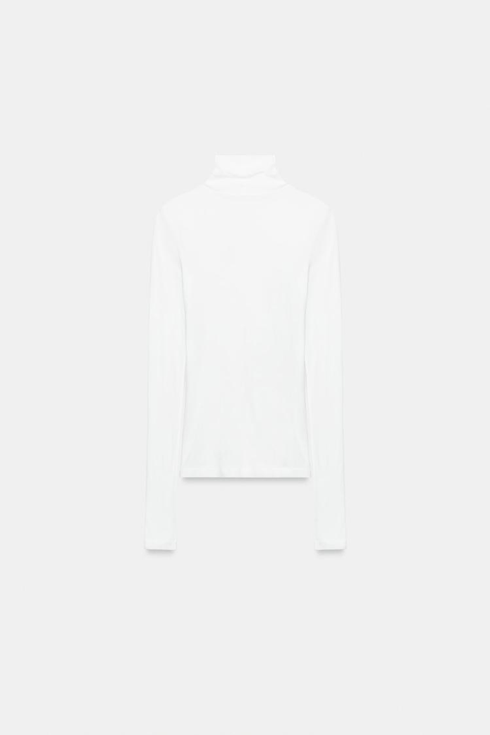 ZARA ФУТБОЛКА SUPIMA® С ВОРОТНИКОМ-СТОЙКОЙ, БЕЛЫЙ