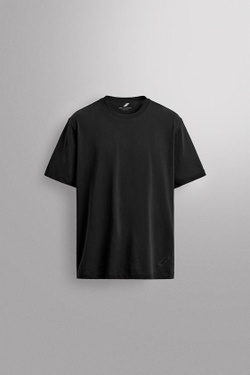 ZARA БАЗОВАЯ СПОРТИВНАЯ ФУТБОЛКА ИЗ ХЛОПКА, ЧЕРНЫЙ