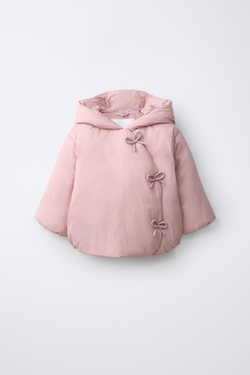 ZARA КУРТКА WATER REPELLENT ИЗ НЕЙЛОНА С БАНТИКАМИ, МЯГКИЙ РОЗОВЫЙ