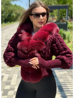 Бомбер вязаный с натуральным мехом песца