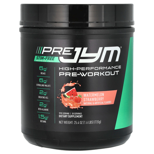 JYM Supplement Science, Pre JYM, высокоэффективное средство перед тренировкой, без стимуляторов, арбуз и клубника, 720 г (1,6 фунта)