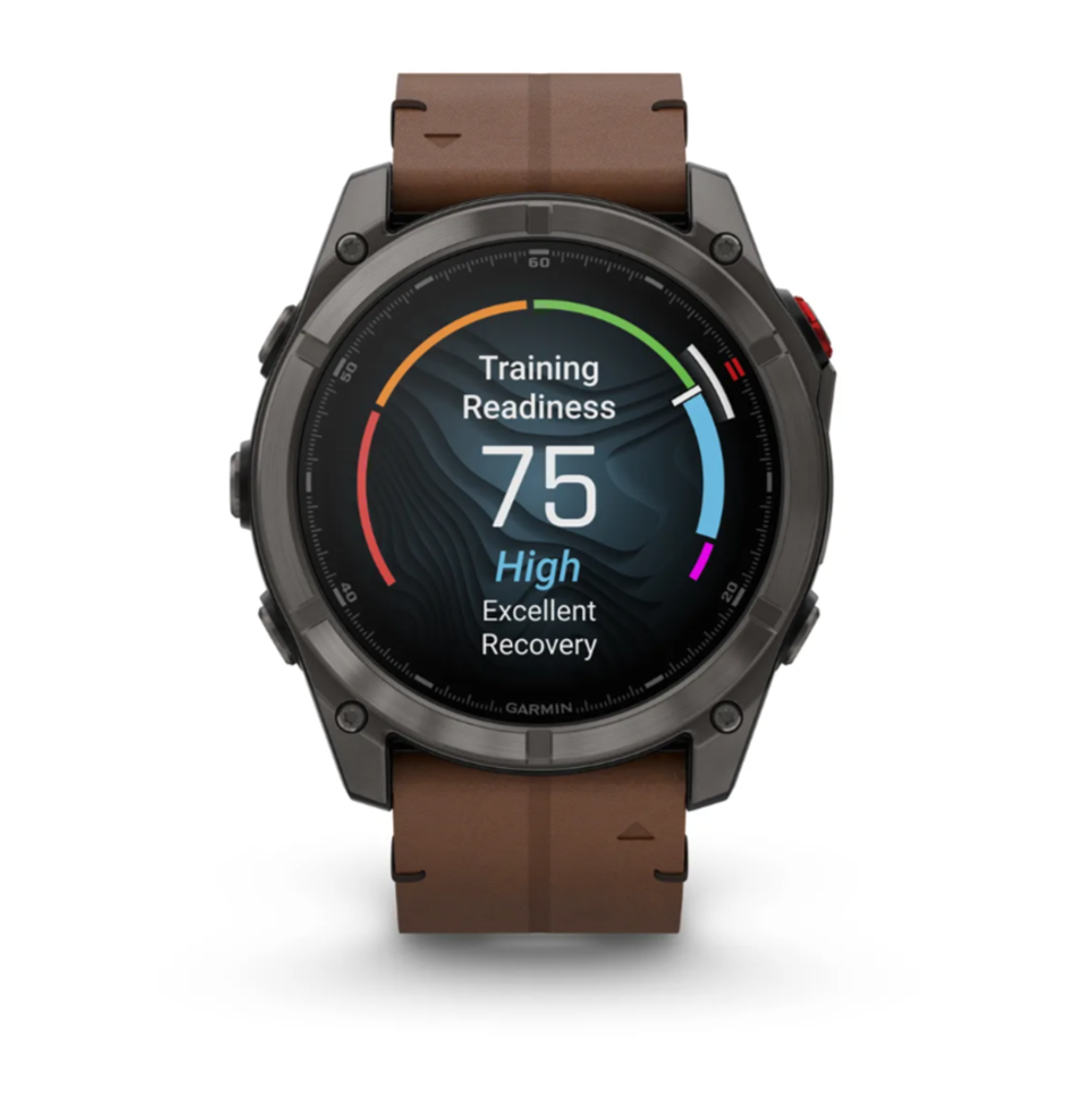 Garmin Fenix 8 PRO 51мм AMOLED, Sapphire, Carbon grey DLC titanium with Chestnut leather band