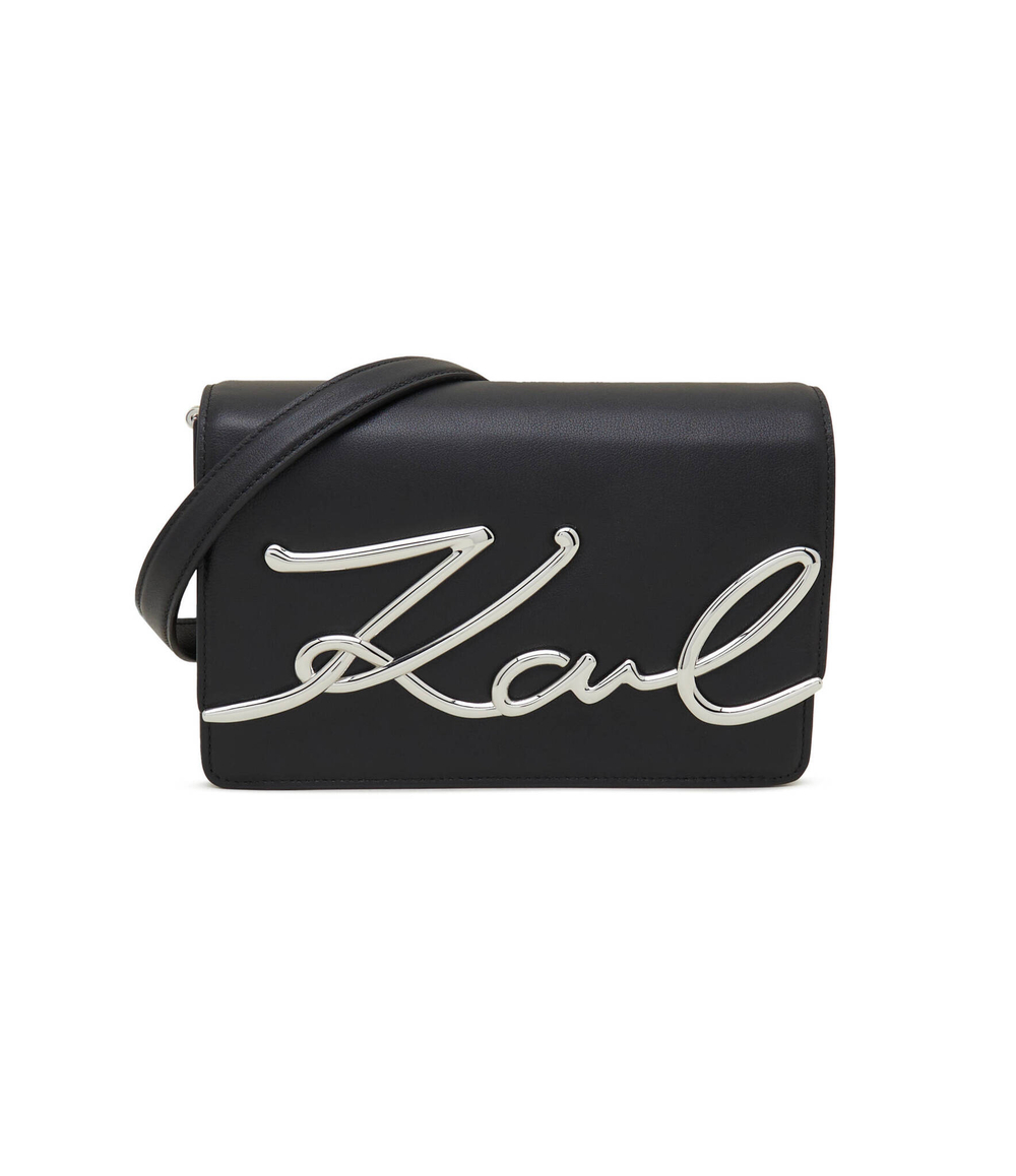 Кожаная сумка-месенджер signature Karl Lagerfeld - черный(235W3061)