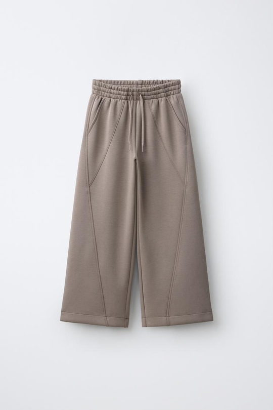 ZARA БРЮКИ WIDE LEG SPORTY, СЕРО-КОРИЧНЕВЫЙ