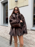 Шуба из эко меха Алайя шиншилла темная