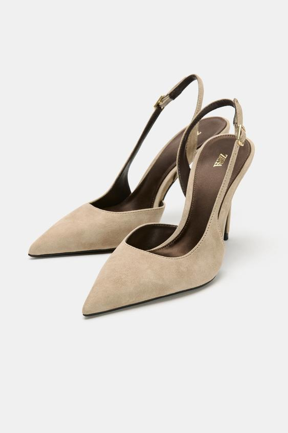 ZARA ЗАМШЕВЫЕ ТУФЛИ С АСИММЕТРИЧНЫМ ВЫРЕЗОМ, БЕЖЕВЫЙ