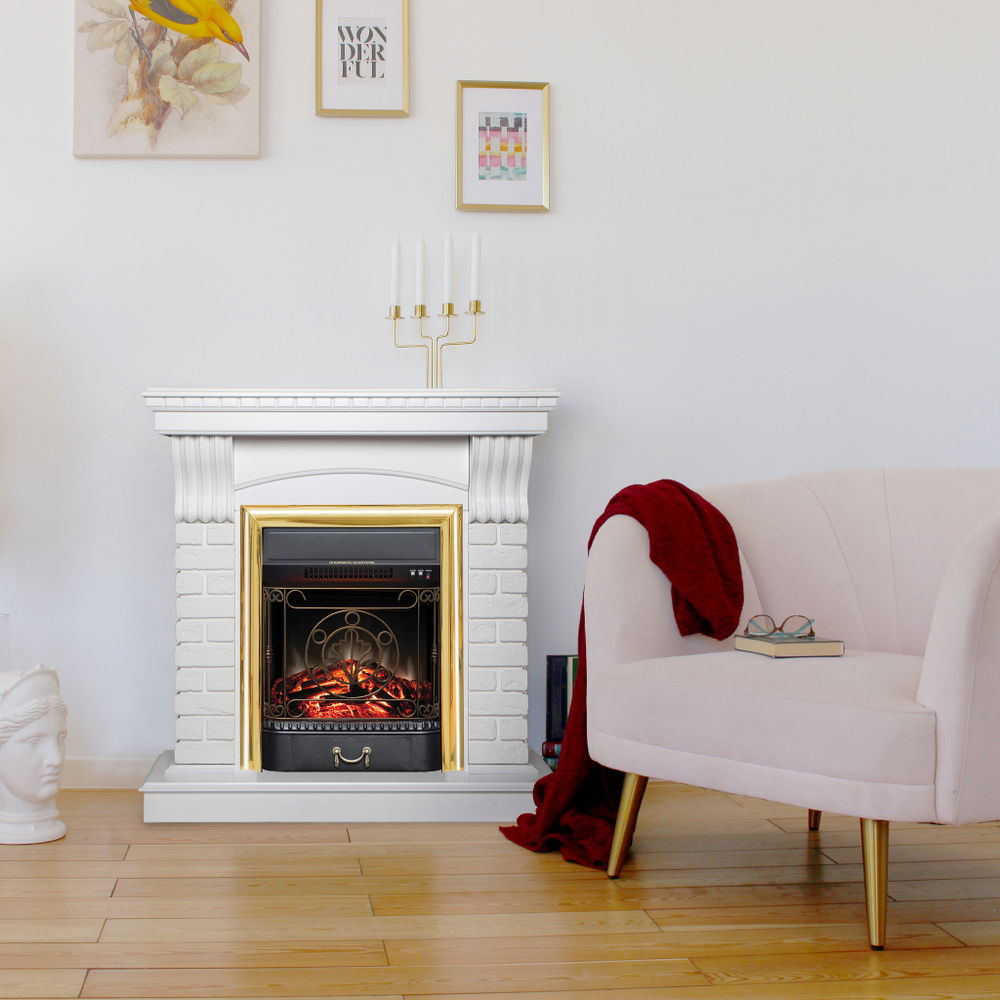 Каминокомплект Real Flame Jazz WT с очагом Majestic Lux Brass