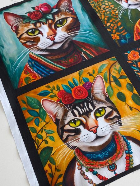 КОТЫ И КОШКИ, купон из 8 картинок, 100% хлопок 10
