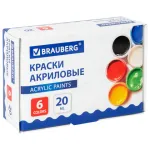 Краски акриловые Brauberg, 6цв. по 20мл