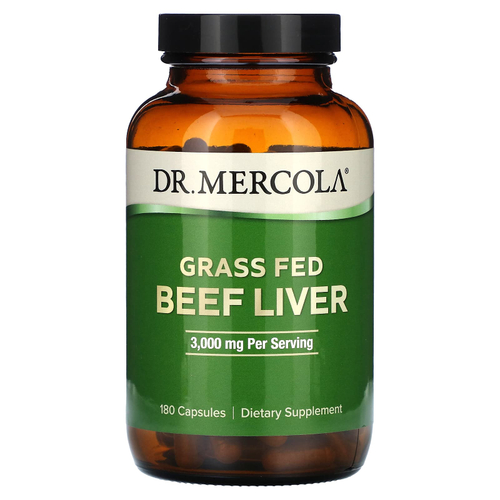 Dr. Mercola, Говяжья печень травяного откорма, 180 капсул (500 мг на капсулу)
