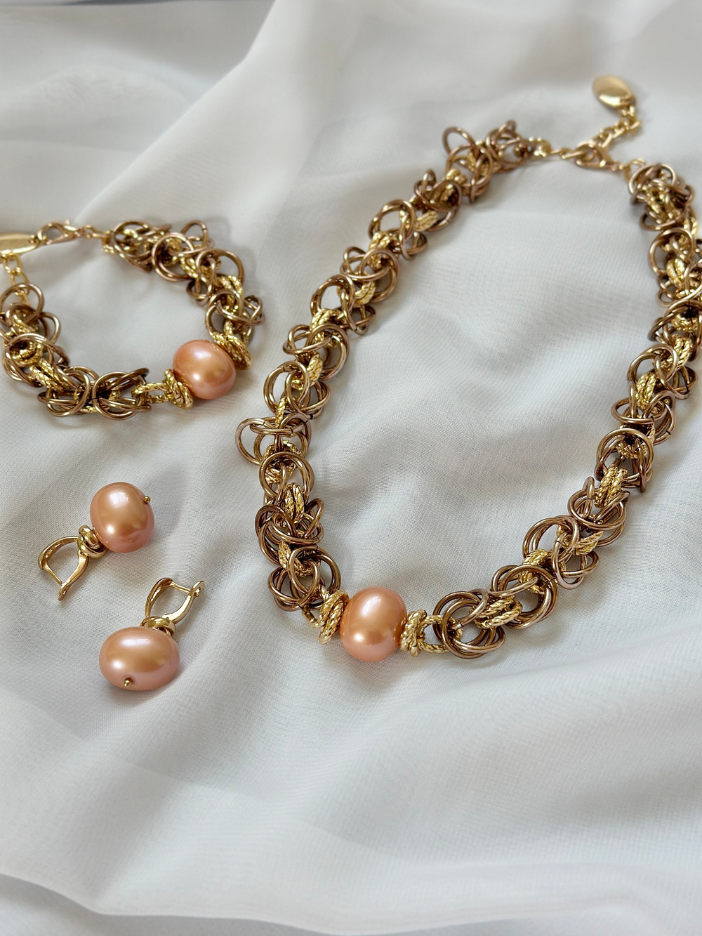 HMG 1131 peach Браслет Византия с жемчужиной 1,9 см арт.1390