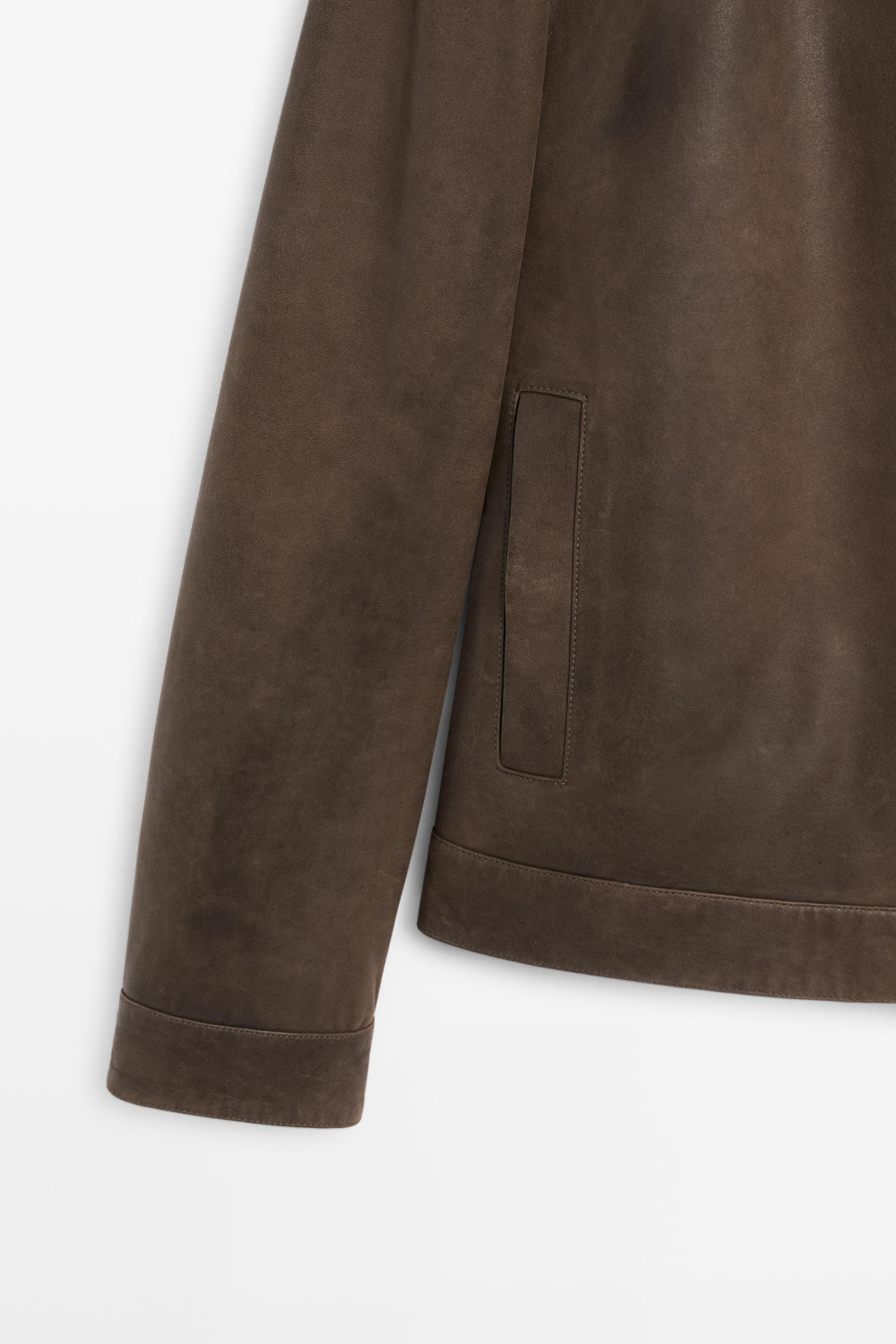 Massimo Dutti Куртка из кожи наппа с воротником, хаки