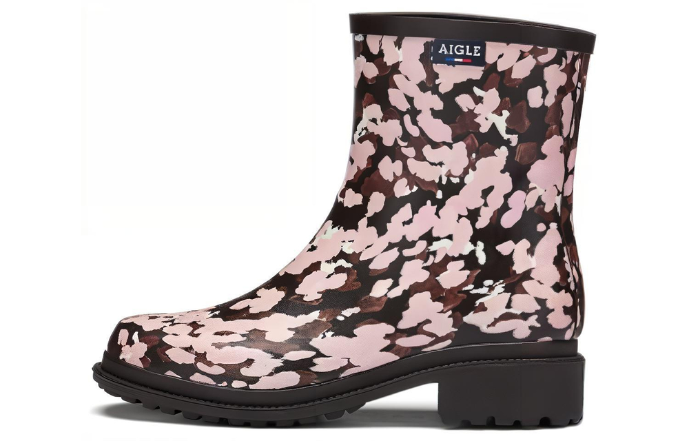 AIGLE Fulfeel Mid Pt Rain Boots Women"s Print Pink Brown