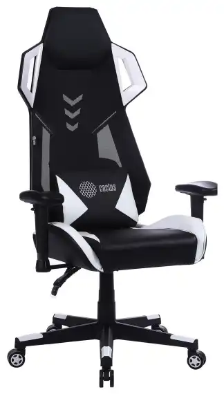 Кресло игровое Cactus Cs-Chr-090 черный/белый экокожа/сетка крестов. нейлон