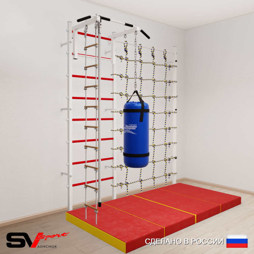 Шведская стенка Sv Sport усиленная 61460 (Турник стандарт/Канат/Лестница/Цепь/Мешок 22кг/Мат 2м/Канатный лаз)
