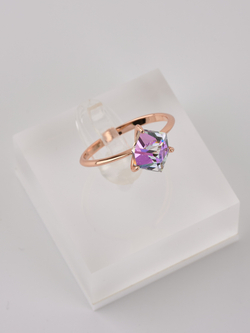 Кольцо Миражи тонкое с сиреневым кристаллом Swarovski