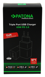 Сетевое зарядное устройство Patona Premium GaN PD65W 2xUSB-C 1xUSB-A