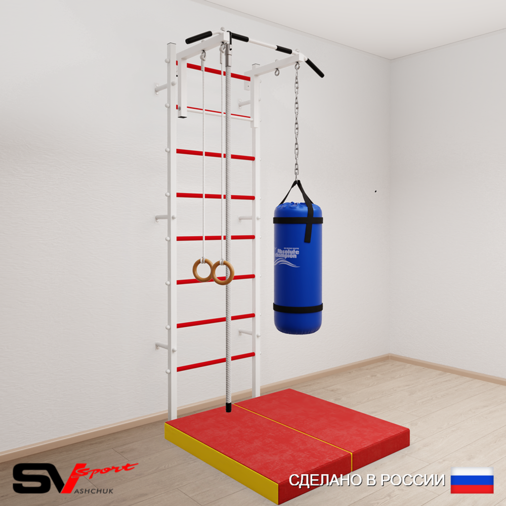 Шведская стенка Sv Sport 5136 (Турник стандарт/Канат/Кольца/Цепь/Мешок 22кг/Мат 1м)
