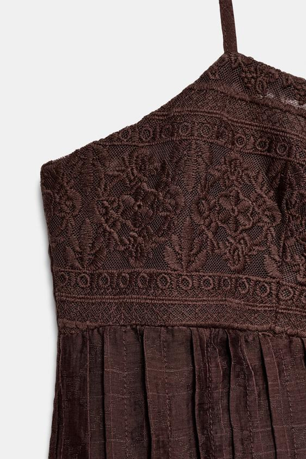 ZARA ТОП НА БРЕТЕЛЯХ С ВЫШИВКОЙ, КОРИЧНЕВЫЙ