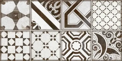 Настенная плитка Alma Ceramica TWU2550BOH17 Boho 24.9x50 белая / коричневая глянцевая / рельефная пэчворк / с орнаментом