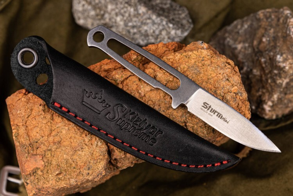 Нож Kizlyar Supreme Sturm mini Niolox (Stonewash, кожаный чехол)