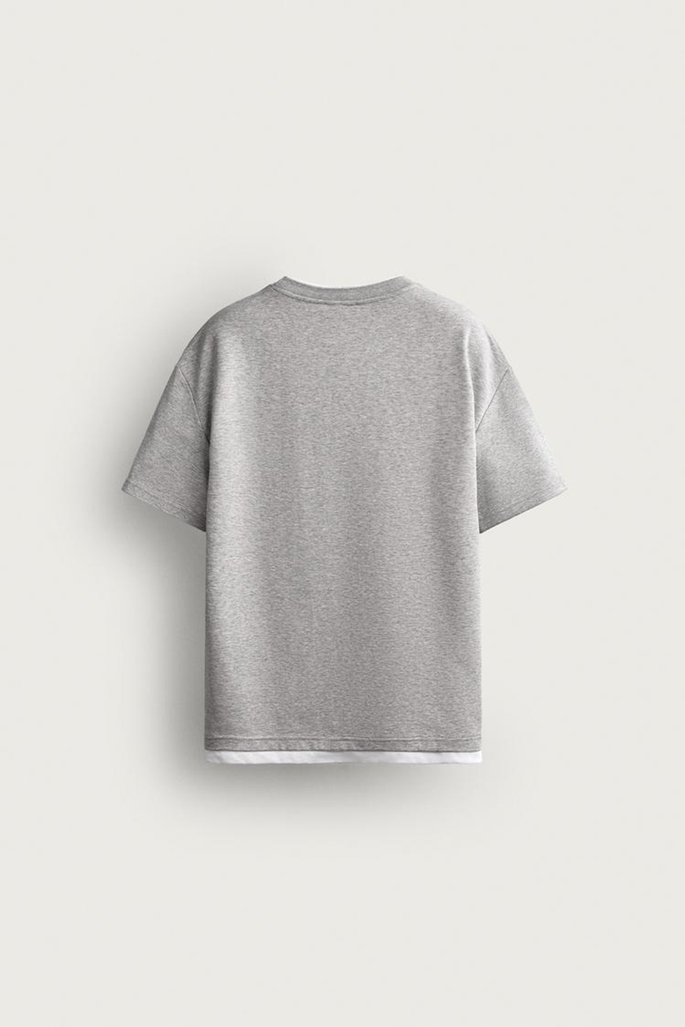 ZARA ФУТБОЛКА RELAXED FIT С КОНТРАСТНЫМИ ДЕТАЛЯМИ, СЕРЫЙ МЕЛАНЖ