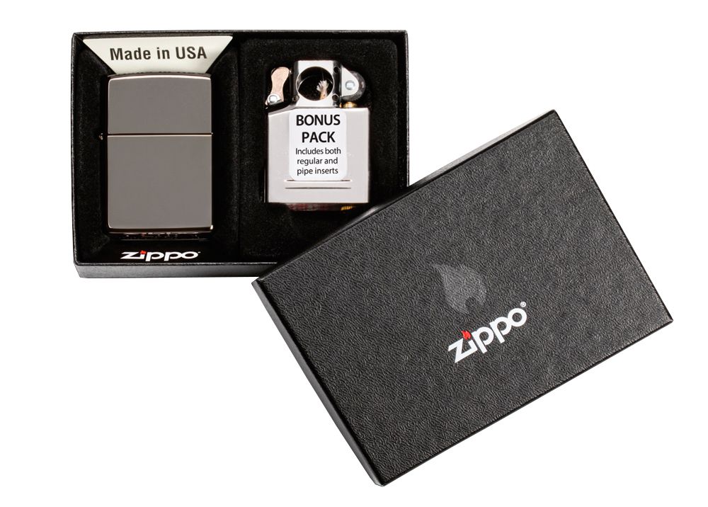 Подарочный набор ZIPPO зажигалка Black Ice® и вставной блок зажигалки для трубок (29789)