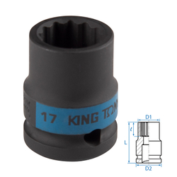 KING TONY (453017M) Головка торцевая ударная двенадцатигранная 1/2", 17 мм