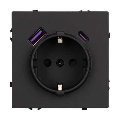 Механизм розетки с USB зарядкой SCT-NOBE-MUAC-SFPL-BK (230V, 16A) (Arlight, -)