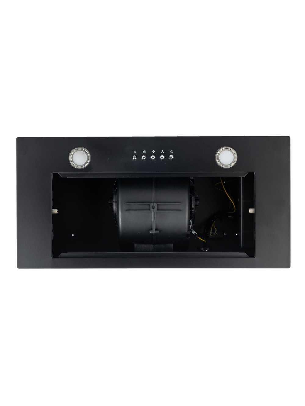 Вытяжка кухонная Quin-60 (BLACK) черный, D150мм, 1200м3/ч, полновстраиваемая, мотор 230Ватт, металл 60см, кнопочное управл.(MACBI)