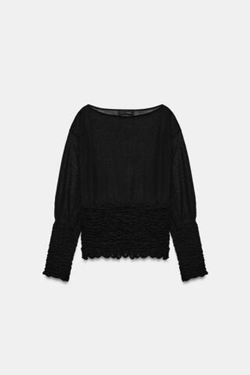 ZARA ТРИКОТАЖНЫЙ СВИТЕР С ОТДЕЛКОЙ «СОТЫ», ЧЕРНЫЙ