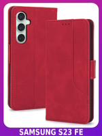 Стильный чехол-книжка из кожи для SAMSUNG GALAXY S23 FE с отделом для наличных, 3 слотами для карт и подставкой