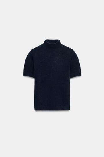 ZARA СВИТЕР ИЗ МЯГКОГО ТРИКОТАЖА С КОРОТКИМИ РУКАВАМИ, МОРСКОЙ СИНИЙ