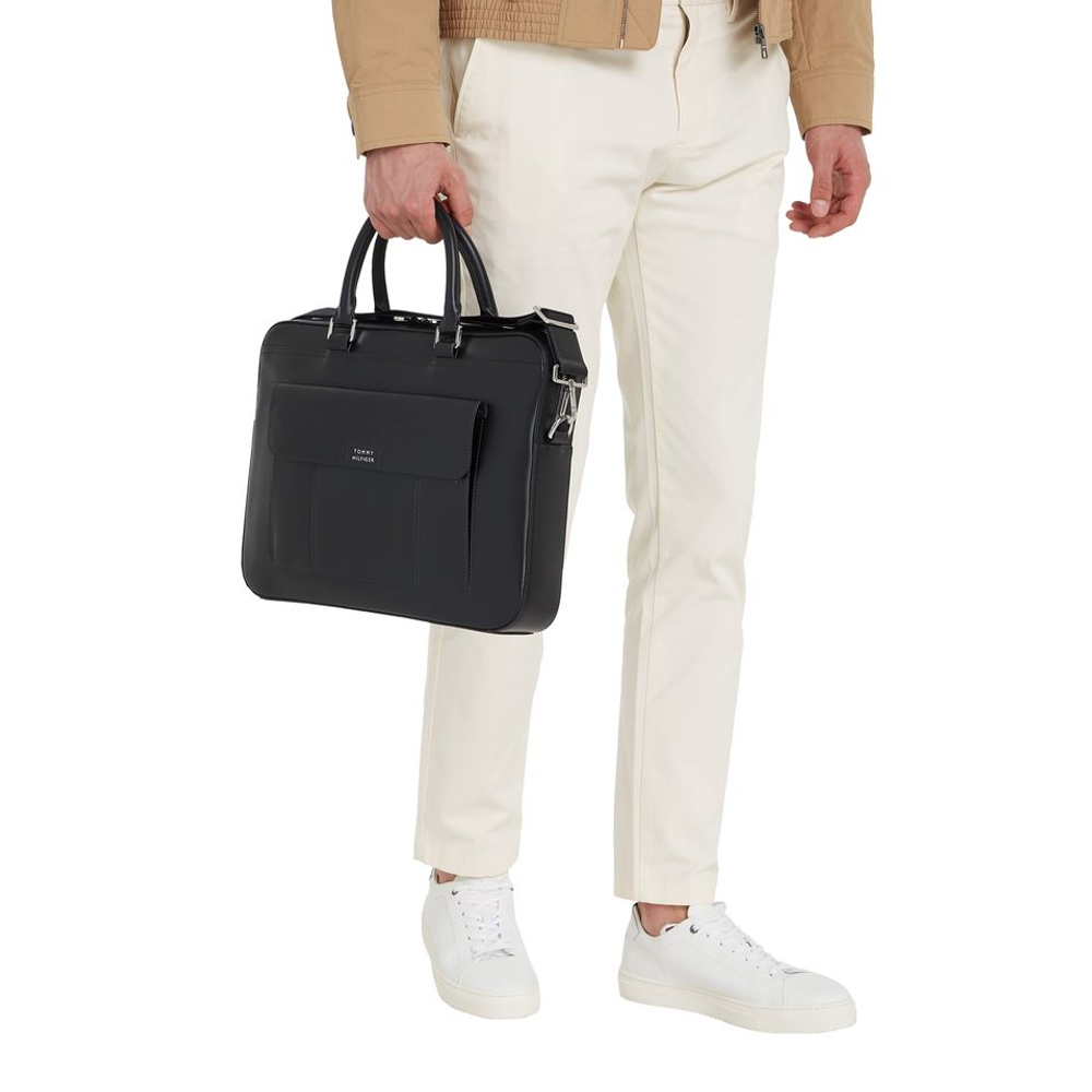 Tommy Hilfiger Leather Shoulder Bag, Crossbody Bag, Handbag, Laptop Bag Men"s Black