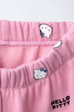 ZARA ТРИКОТАЖНЫЕ БРЮКИ-БАЛУНЫ HELLO KITTY ©, ЛИНЯЛЫЙ РОЗОВЫЙ