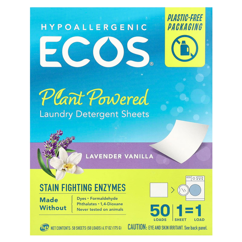 Earth Friendly Products, Ecos®, салфетки для стирки на растительной основе, лаванда и ваниль, 50 шт.