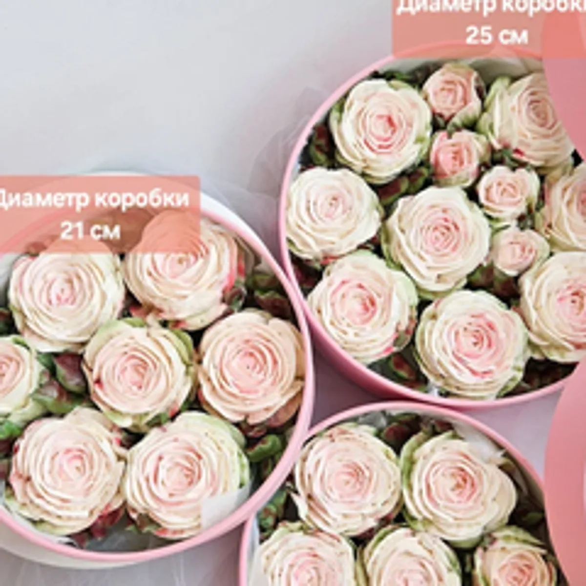 Зефир в шляпной коробке «Розы Мондиаль» / 21 см