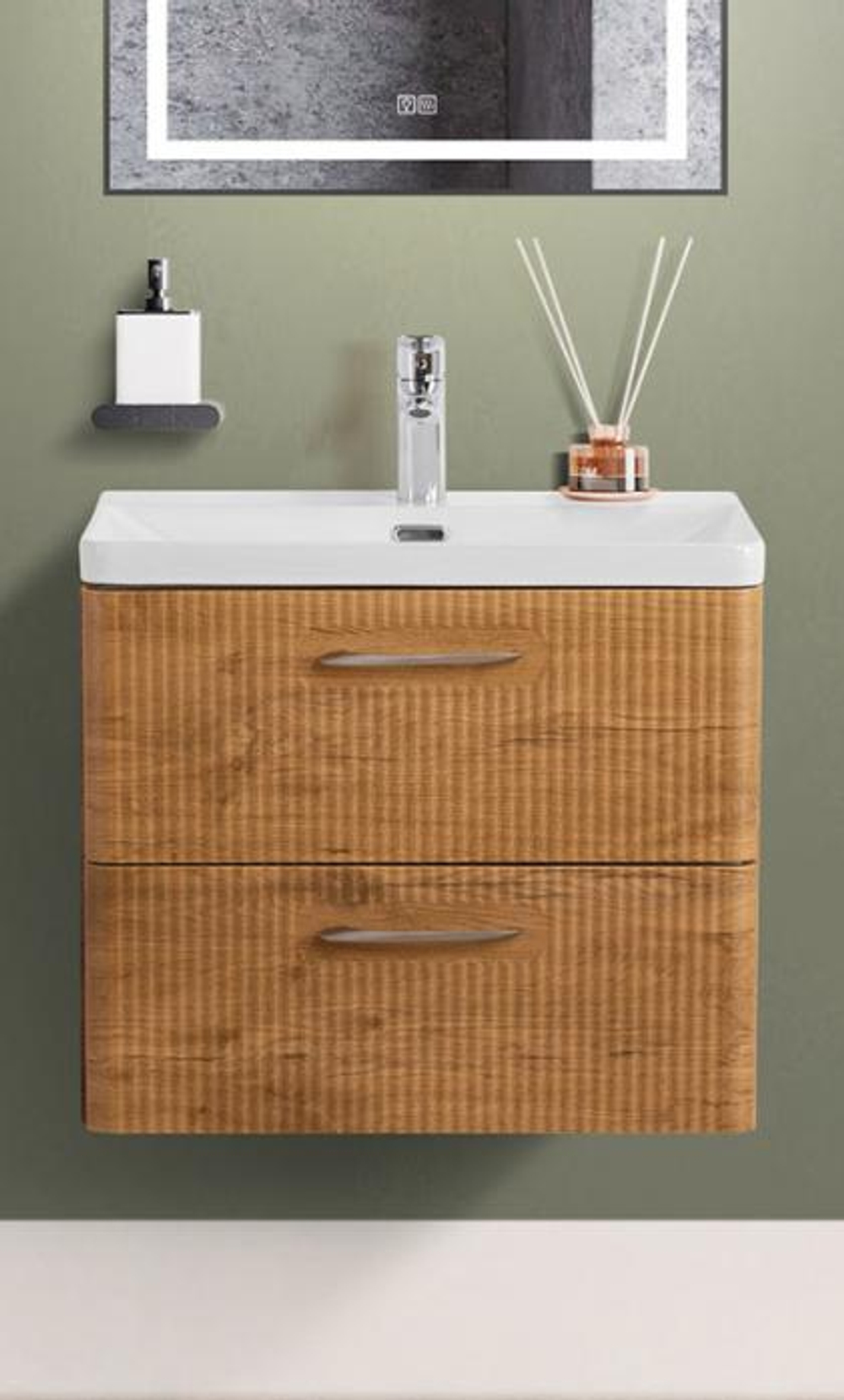 Подвесная тумба с раковиной Belbagno DUE 60 см Rovere Nature DUE-600-2C-SO-RN-P + BB-8076-3-60