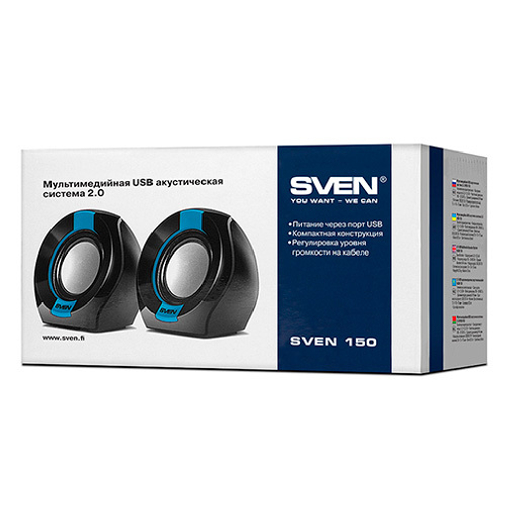 Колонки SVEN 150, чёрный-синий, USB, мощность 2x2,5 Вт(RMS)