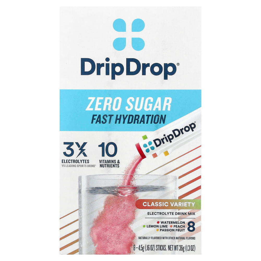 DripDrop, смесь для приготовления электролитического напитка, классическое ассорти, 8 стиков по 4,5 г (0,16 унции)