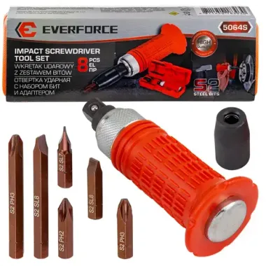 Отвертка ударная с набором бит и адаптером 8пр. EVERFORCE EF-5064S