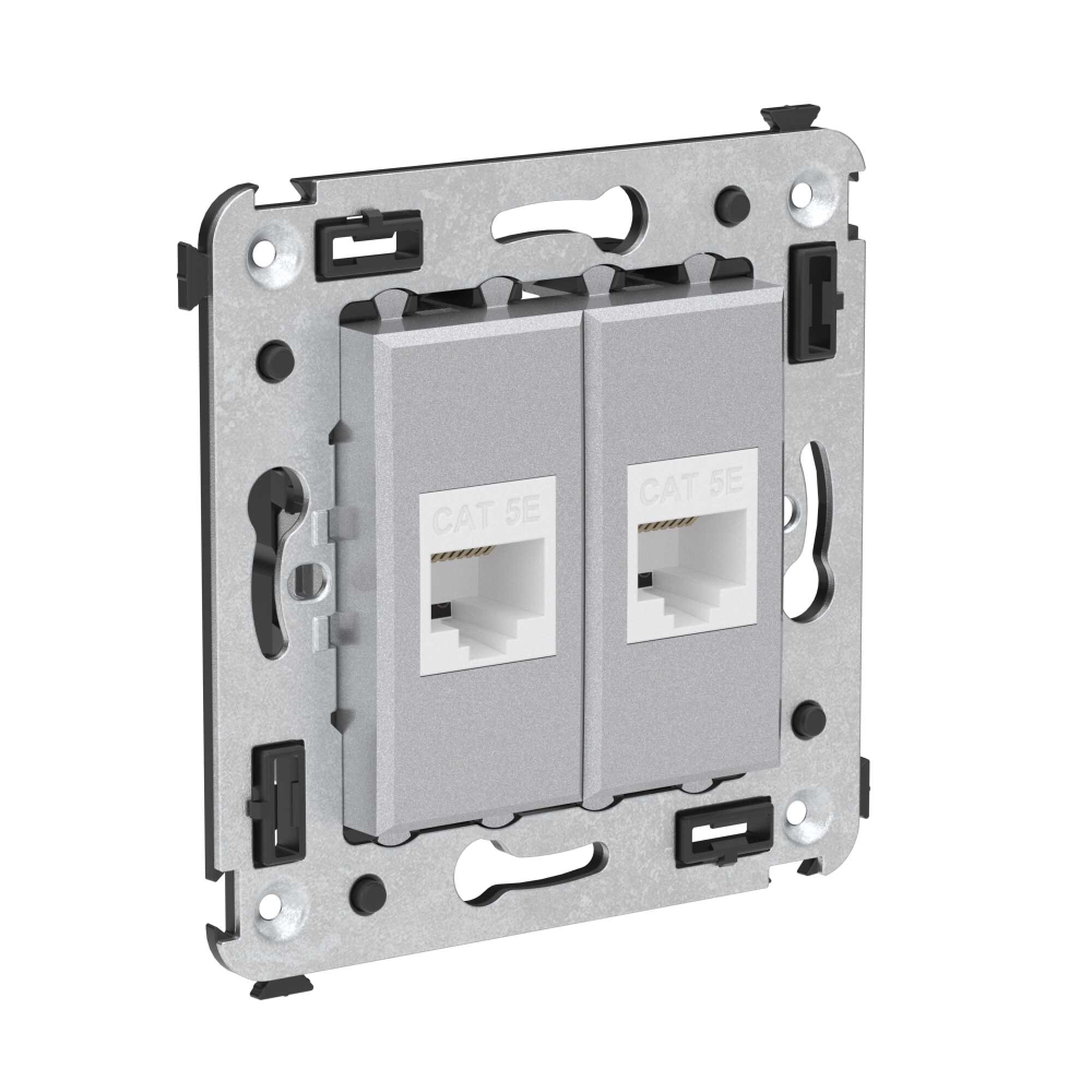 Компьютерная розетка RJ-45 без шторки в стену, кат.5е двойная, "Avanti", "Закаленная сталь"