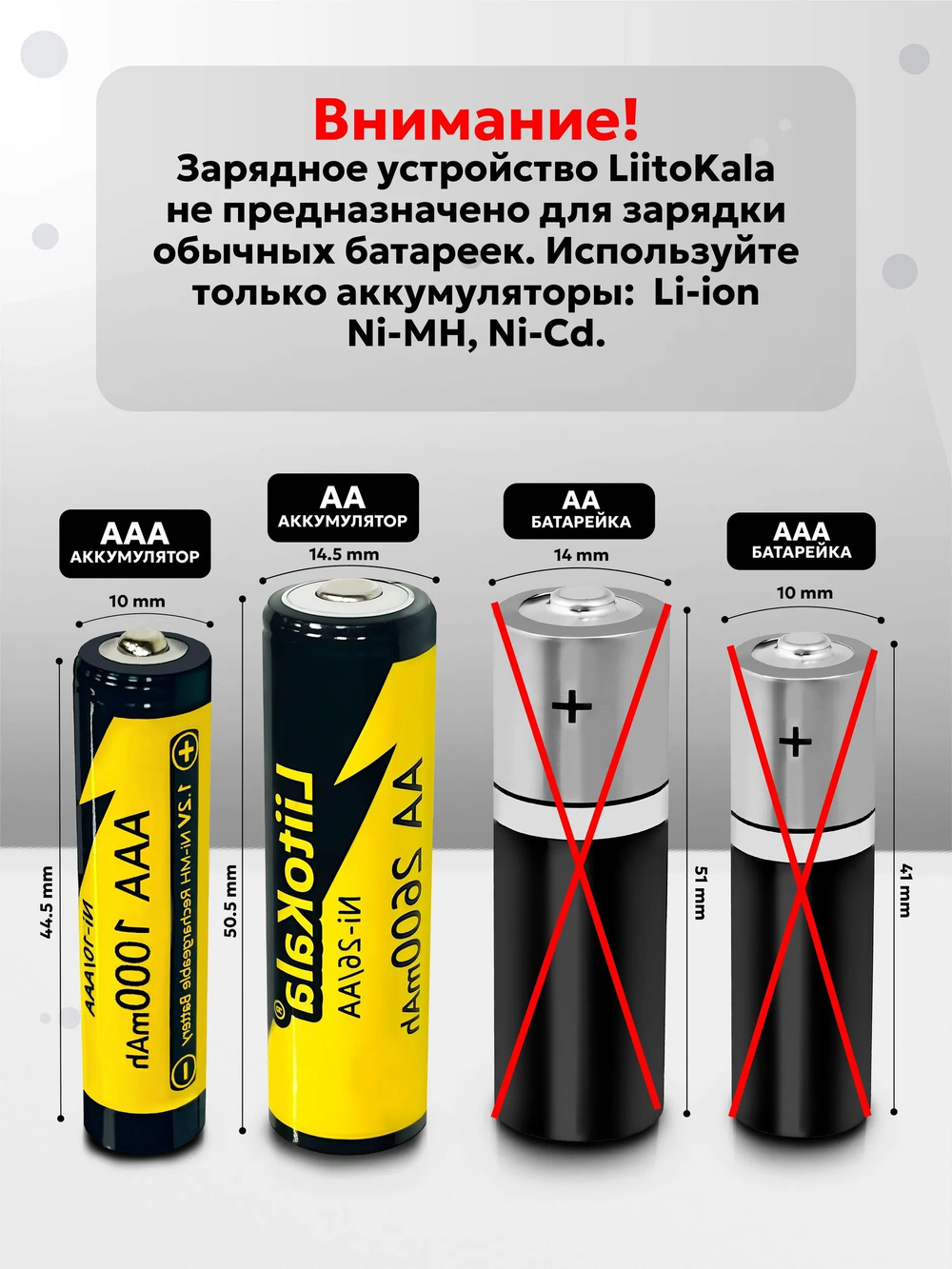 Зарядное устройство для аккумуляторов LiitoKala Lii-CH4, для Li-ion, LiFePO4, Ni-MH, Ni-Cd, 4 слота