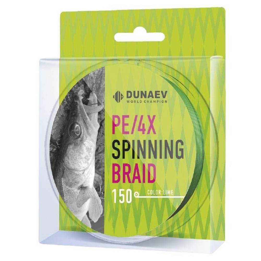 Шнур DUNAEV SPINNING BRAID PE X4 150м 0,16мм ярко зеленый