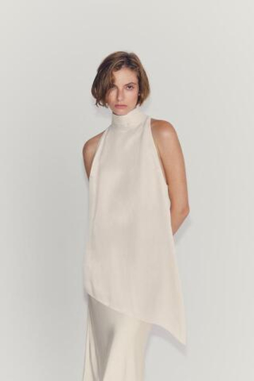 ZARA АСИММЕТРИЧНЫЙ ТОП С ЗАВЯЗКАМИ — ZW COLLECTION, ЭКРЮ